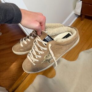 Golden Goose Tan Suede Sneakers with Star Accent
